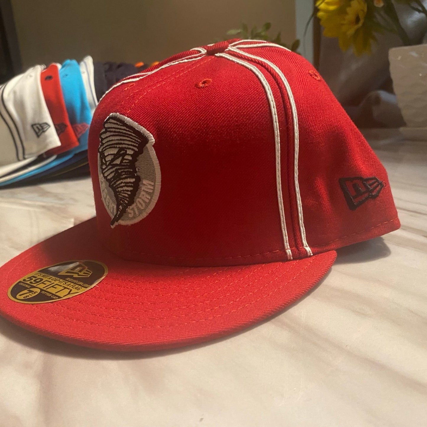 New Era Hat 7 5/8 Red & Grey