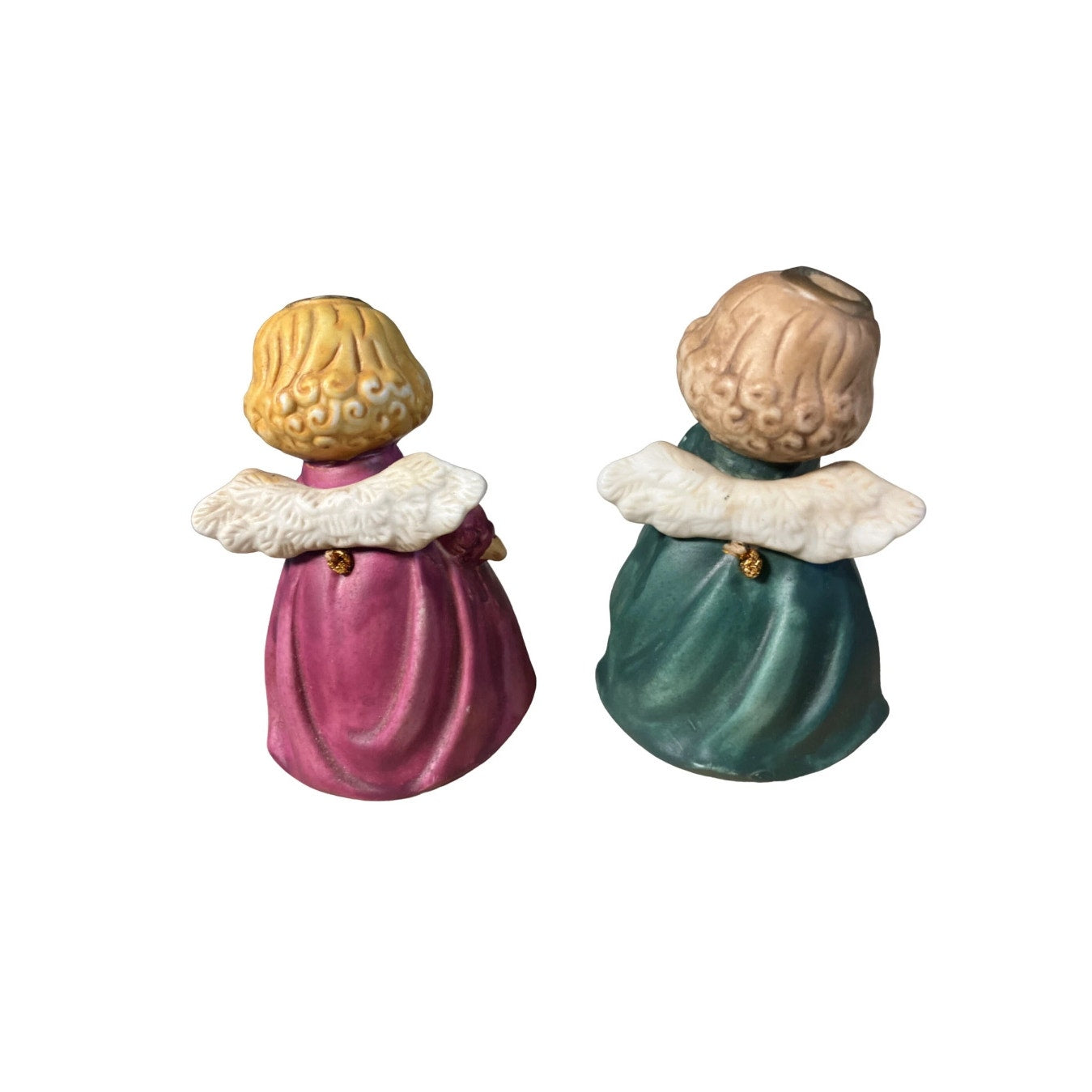 Ceramic Christmas Angel Bells Set of Two Red Green