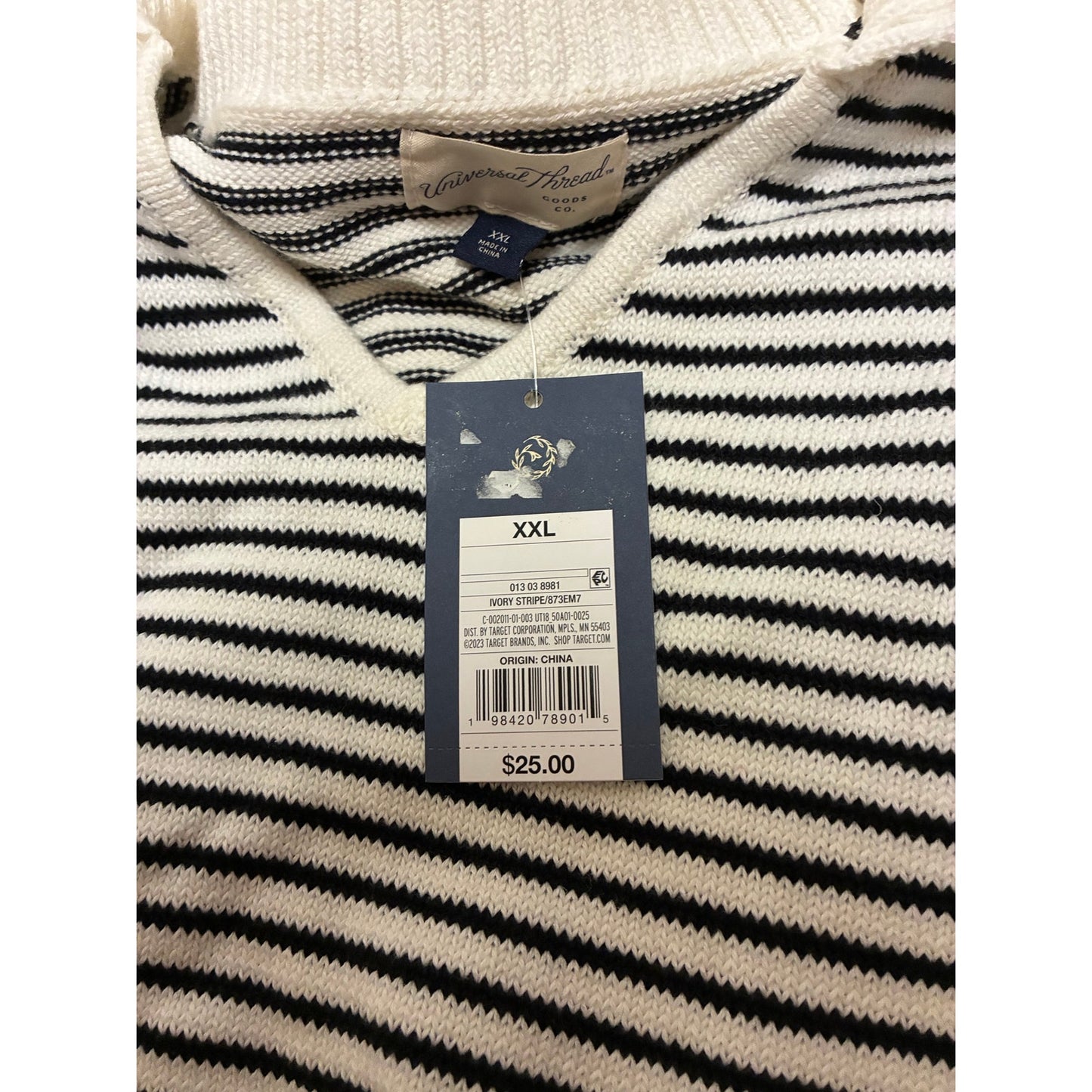 Long Sleeve Collared Neck Pullover Sweater - Universal Thread Black Striped XXL
