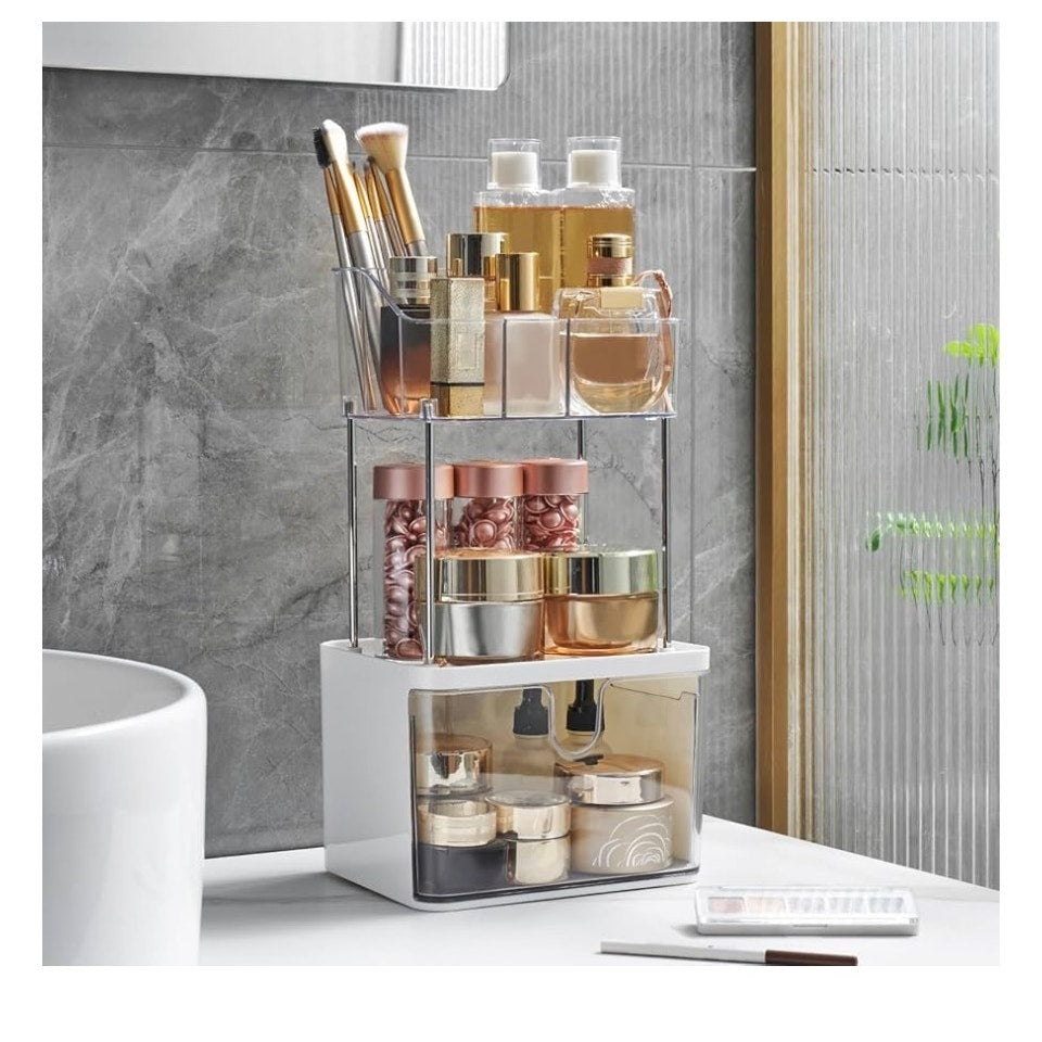 Makeup Organizer for Vanity, 2-Tier 1-Drawer Bathroom Counter Organizer