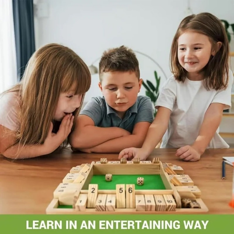 Shut The Box-Wooden 2-4 Player Dice Board Game,