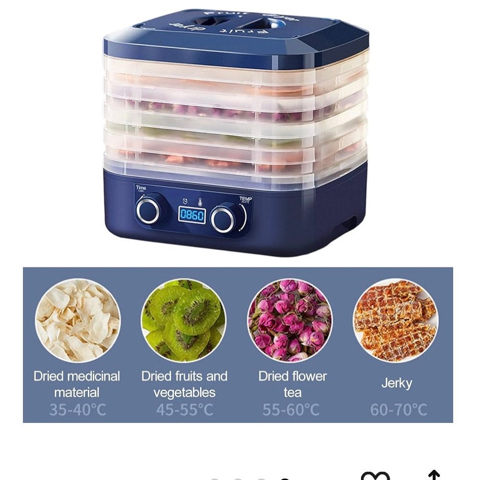 Food Dehydrator, 5 Trays Food Dryer Machine, Temperature Control  Blue