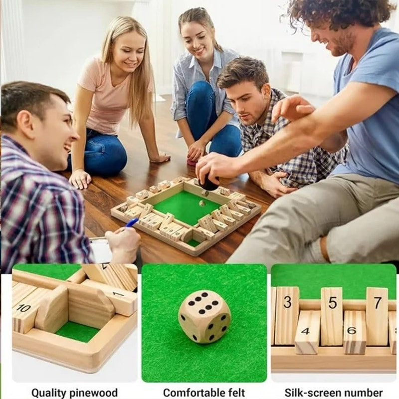 Shut The Box-Wooden 2-4 Player Dice Board Game,