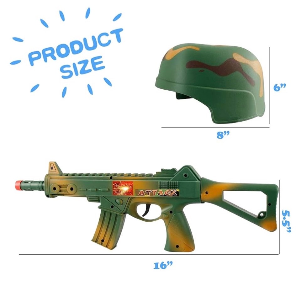 Camouflage Army Helmet and 16 inches Machine Gun Toy Rifle Military Combat